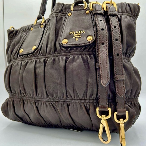 Prada Dark Brown Leather Nappa Gaufre Tote Handbag - Picture 1 of 12